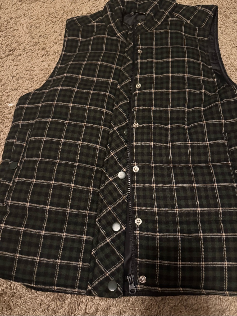 Staccato Black and Green Plaid Quilted Vest